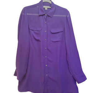 Coldwater Creek Womens Button Up Shirt Purple Size Small 100% Polyester Sheer